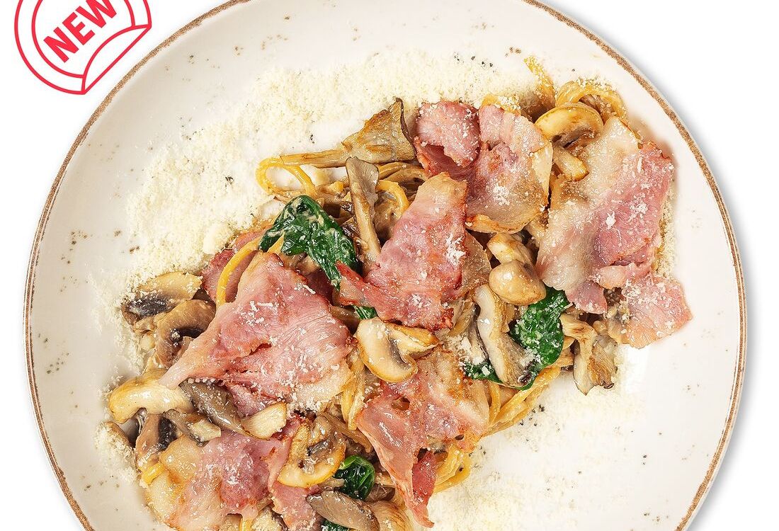 Паста с беконом и грибами