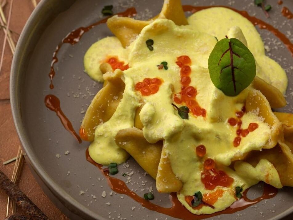 Равиоли с язычками трески и кальмаром