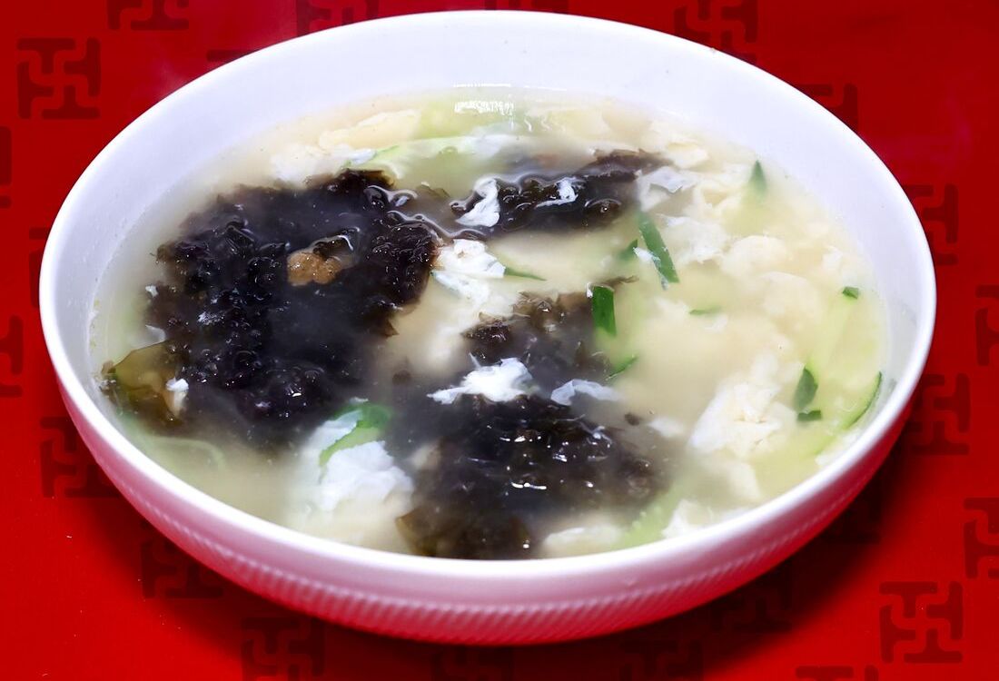 Суп с морской капустой и яйцом + рис №3