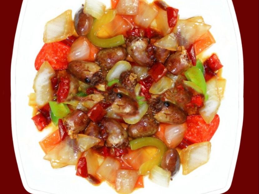 №110 Куриные сердца с перцем